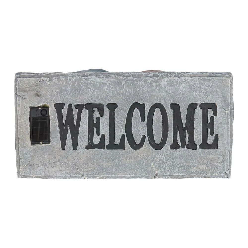 Exhart 14 in. x 10 in. Solar with a Welcome Stone, Gnomes Garden Statue 5 Exhart 14 in. x 10 in. Solar with a Welcome Stone, Gnomes Garden Statue - Image 3