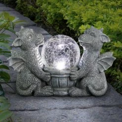Exhart Solar Dragons with a Glass Crackle Ball, 11 in. x 7 in. Garden Statue -Cheap Good Directions Store exhart garden statues 73036 rs 31 1000