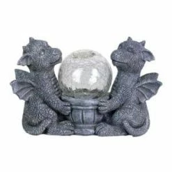Exhart Solar Dragons with a Glass Crackle Ball, 11 in. x 7 in. Garden Statue
