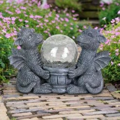 Exhart Solar Dragons with a Glass Crackle Ball, 11 in. x 7 in. Garden Statue -Cheap Good Directions Store exhart garden statues 73036 rs c3 1000