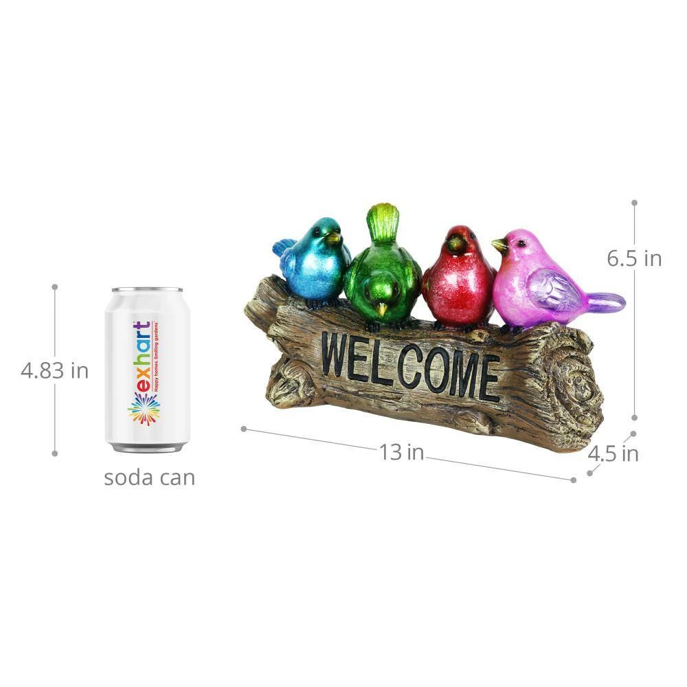 Exhart Hand Painted Tie Dye Birds on Welcome Log, 13 in. x 6.5 in. Garden Statue 6 Exhart Hand Painted Tie Dye Birds on Welcome Log, 13 in. x 6.5 in. Garden Statue - Image 4