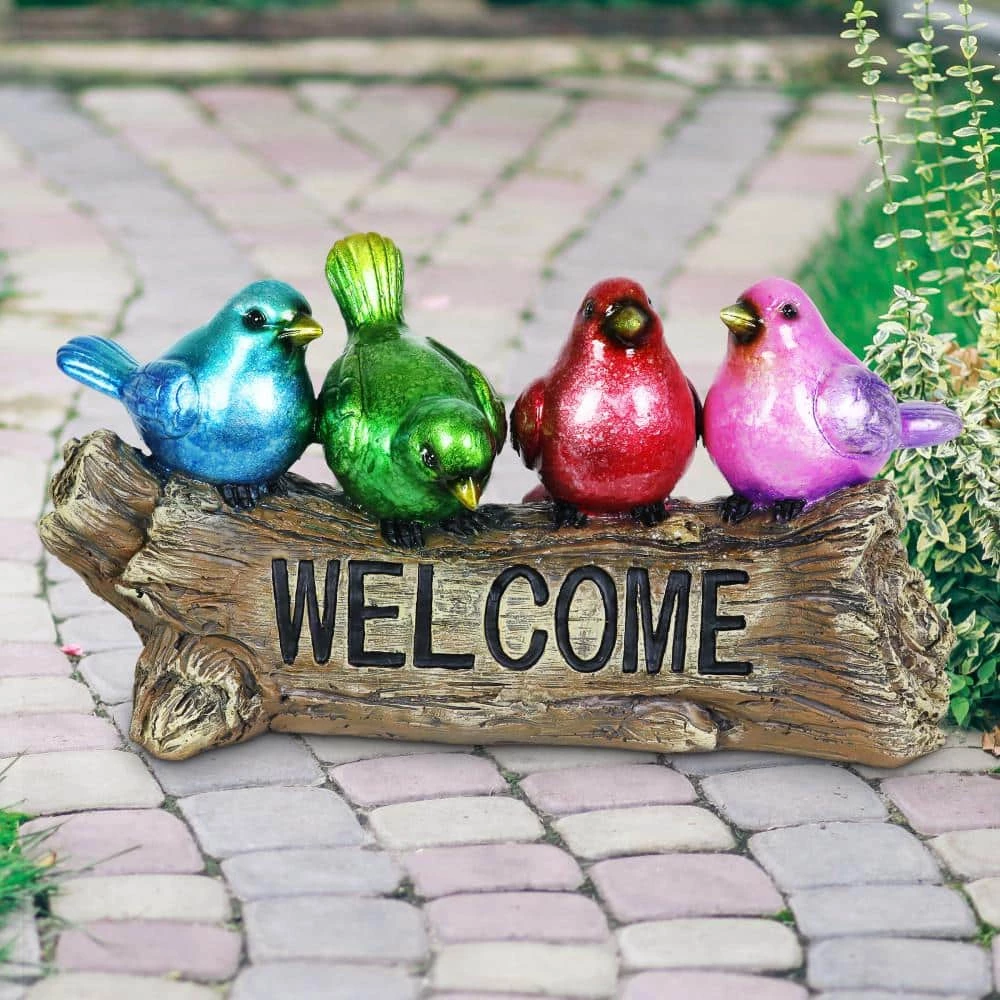 Exhart Hand Painted Tie Dye Birds on Welcome Log, 13 in. x 6.5 in. Garden Statue 9 Exhart Hand Painted Tie Dye Birds on Welcome Log, 13 in. x 6.5 in. Garden Statue - Image 7