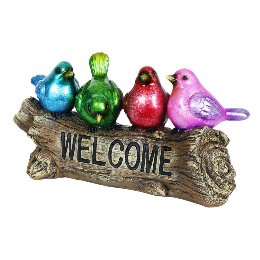 Exhart Hand Painted Tie Dye Birds on Welcome Log, 13 in. x 6.5 in. Garden Statue 7 Exhart Hand Painted Tie Dye Birds on Welcome Log, 13 in. x 6.5 in. Garden Statue - Image 5