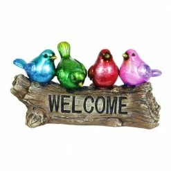 Exhart Hand Painted Tie Dye Birds on Welcome Log, 13 in. x 6.5 in. Garden Statue