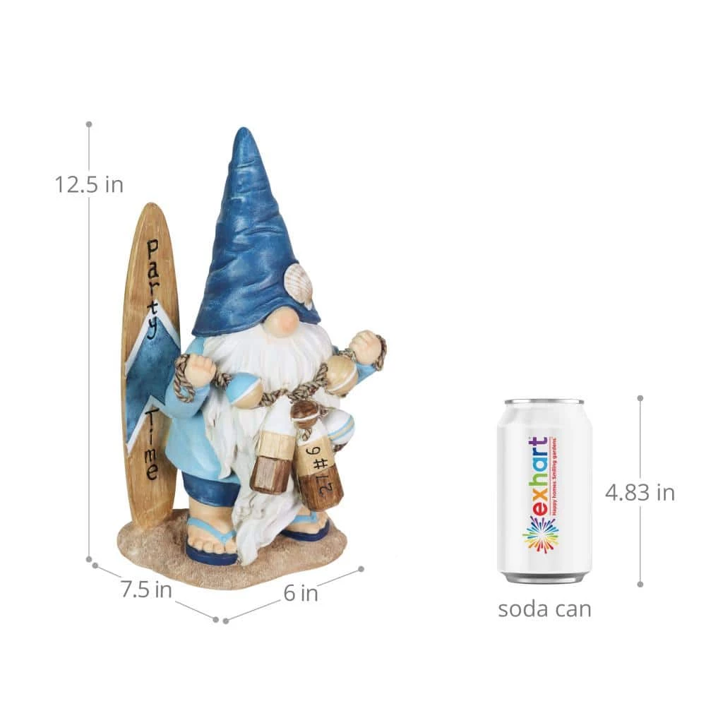 Exhart Solar Surfer Beach Hand Painted with Party Time Surf Board, 7.5 in. x 12.5 in. Gnome Garden Statue 7 Exhart Solar Surfer Beach Hand Painted with Party Time Surf Board, 7.5 in. x 12.5 in. Gnome Garden Statue - Image 5