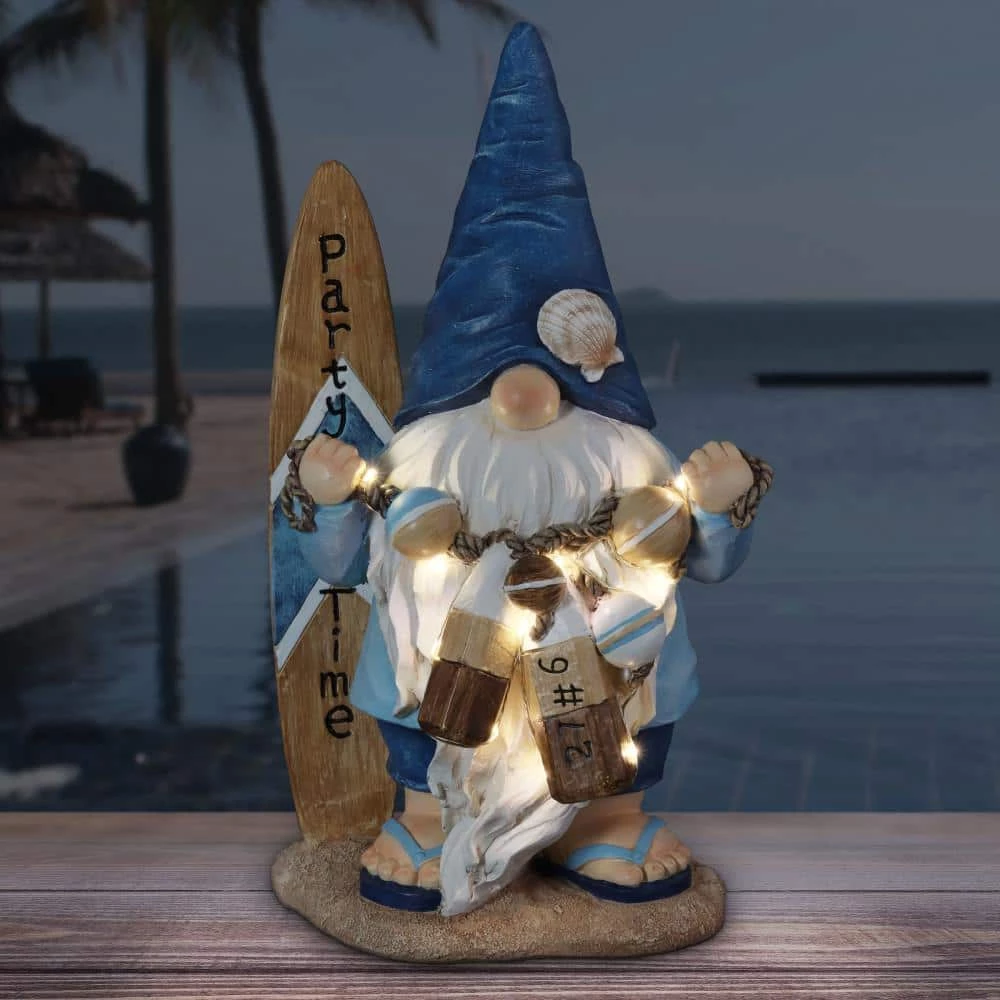 Exhart Solar Surfer Beach Hand Painted with Party Time Surf Board, 7.5 in. x 12.5 in. Gnome Garden Statue 11 Exhart Solar Surfer Beach Hand Painted with Party Time Surf Board, 7.5 in. x 12.5 in. Gnome Garden Statue - Image 9