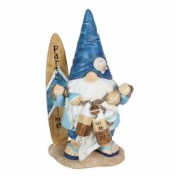 Exhart Solar Surfer Beach Hand Painted with Party Time Surf Board, 7.5 in. x 12.5 in. Gnome Garden Statue