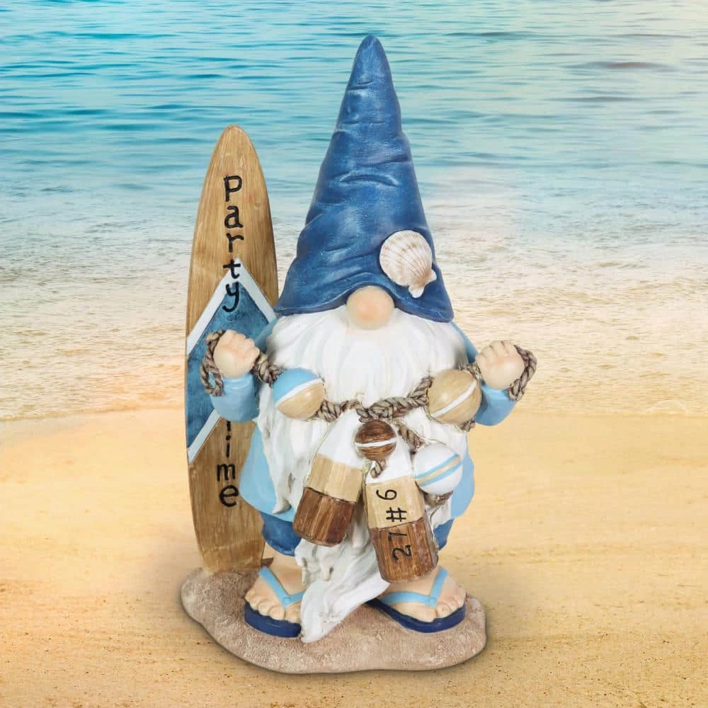 Exhart Solar Surfer Beach Hand Painted with Party Time Surf Board, 7.5 in. x 12.5 in. Gnome Garden Statue 5 Exhart Solar Surfer Beach Hand Painted with Party Time Surf Board, 7.5 in. x 12.5 in. Gnome Garden Statue - Image 3