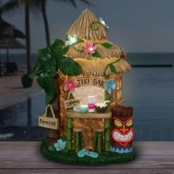 Exhart Solar Hand Painted Tiki Bar, 8 in. x 11.5 in. Garden Statue -Cheap Good Directions Store exhart garden statues 73182 rs 31 1000