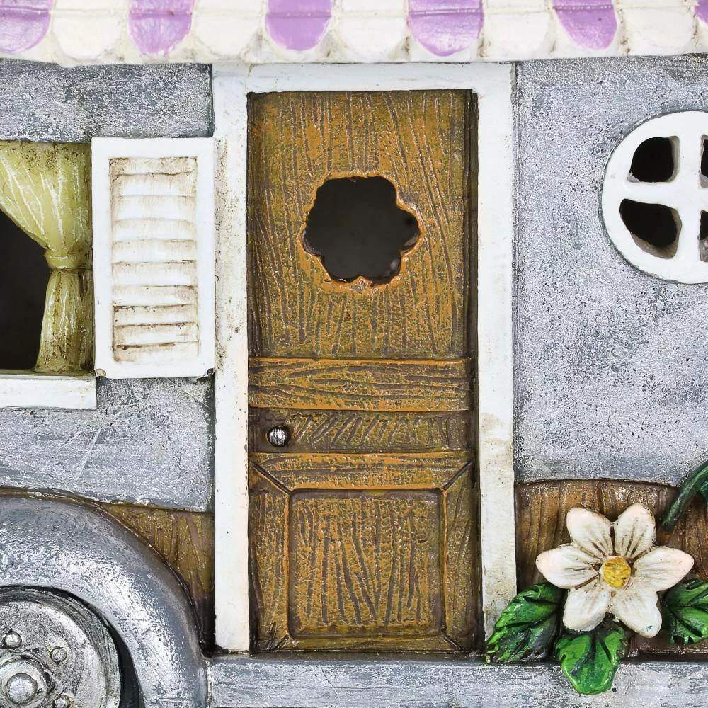 Exhart Solar Hand Painted Camping Trailer with Lavender Awning and Welcome Sign, 5 in. x 6.5 in. Garden Statue 9 Exhart Solar Hand Painted Camping Trailer with Lavender Awning and Welcome Sign, 5 in. x 6.5 in. Garden Statue - Image 7