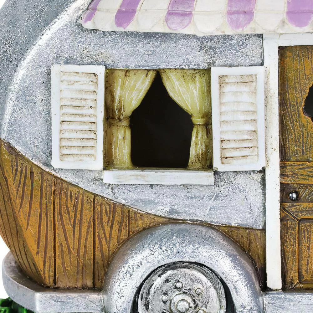 Exhart Solar Hand Painted Camping Trailer with Lavender Awning and Welcome Sign, 5 in. x 6.5 in. Garden Statue 7 Exhart Solar Hand Painted Camping Trailer with Lavender Awning and Welcome Sign, 5 in. x 6.5 in. Garden Statue - Image 5