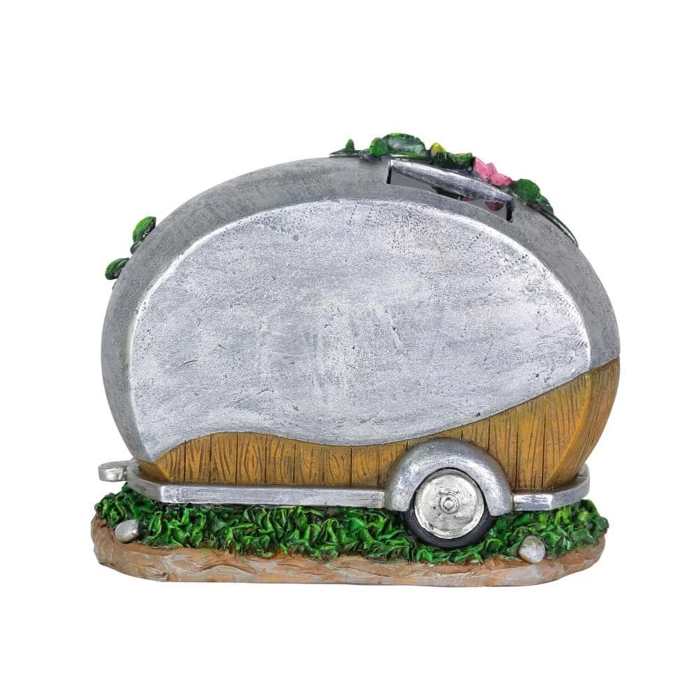 Exhart Solar Hand Painted Camping Trailer with Lavender Awning and Welcome Sign, 5 in. x 6.5 in. Garden Statue 5 Exhart Solar Hand Painted Camping Trailer with Lavender Awning and Welcome Sign, 5 in. x 6.5 in. Garden Statue - Image 3