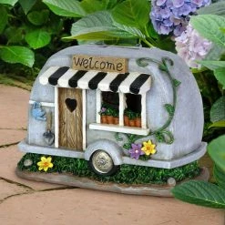 Exhart Solar Hand Painted Camping Trailer with Welcome Sign, 5 in. x 6 in. Garden Statue -Cheap Good Directions Store exhart garden statues 73234 rs c3 1000
