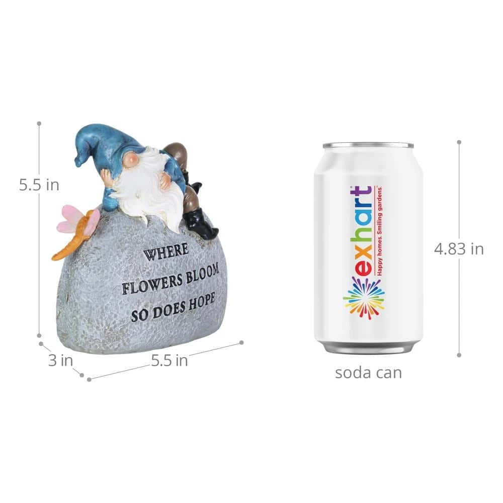 Exhart Solar Hand Painted Inspirational Garden Stone with LED Dragonfly, 3 in. x 5.5 in. Gnome Garden Statue 9 Exhart Solar Hand Painted Inspirational Garden Stone with LED Dragonfly, 3 in. x 5.5 in. Gnome Garden Statue - Image 7