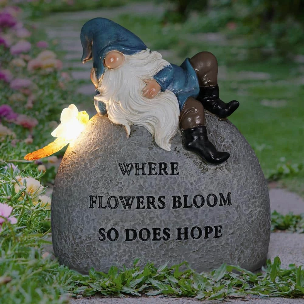 Exhart Solar Hand Painted Inspirational Garden Stone with LED Dragonfly, 3 in. x 5.5 in. Gnome Garden Statue 13 Exhart Solar Hand Painted Inspirational Garden Stone with LED Dragonfly, 3 in. x 5.5 in. Gnome Garden Statue - Image 11