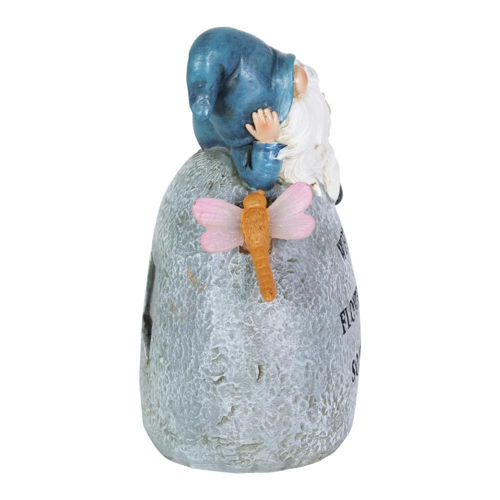Exhart Solar Hand Painted Inspirational Garden Stone with LED Dragonfly, 3 in. x 5.5 in. Gnome Garden Statue 5 Exhart Solar Hand Painted Inspirational Garden Stone with LED Dragonfly, 3 in. x 5.5 in. Gnome Garden Statue - Image 3