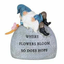Exhart Solar Hand Painted Inspirational Garden Stone with LED Dragonfly, 3 in. x 5.5 in. Gnome Garden Statue