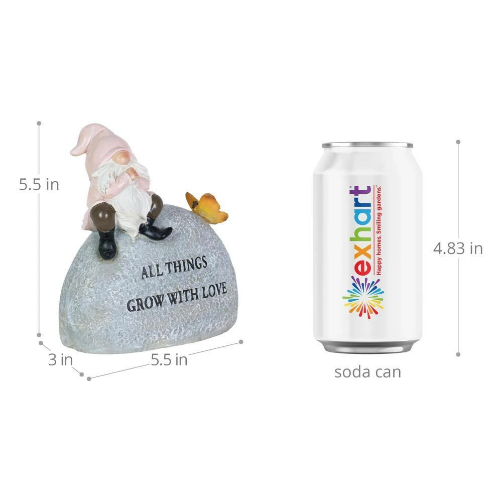 Exhart Solar Hand Painted Inspirational Garden Stone with LED Butterfly, 3 in. x 5.5 in. Gnome Garden Statue 9 Exhart Solar Hand Painted Inspirational Garden Stone with LED Butterfly, 3 in. x 5.5 in. Gnome Garden Statue - Image 7