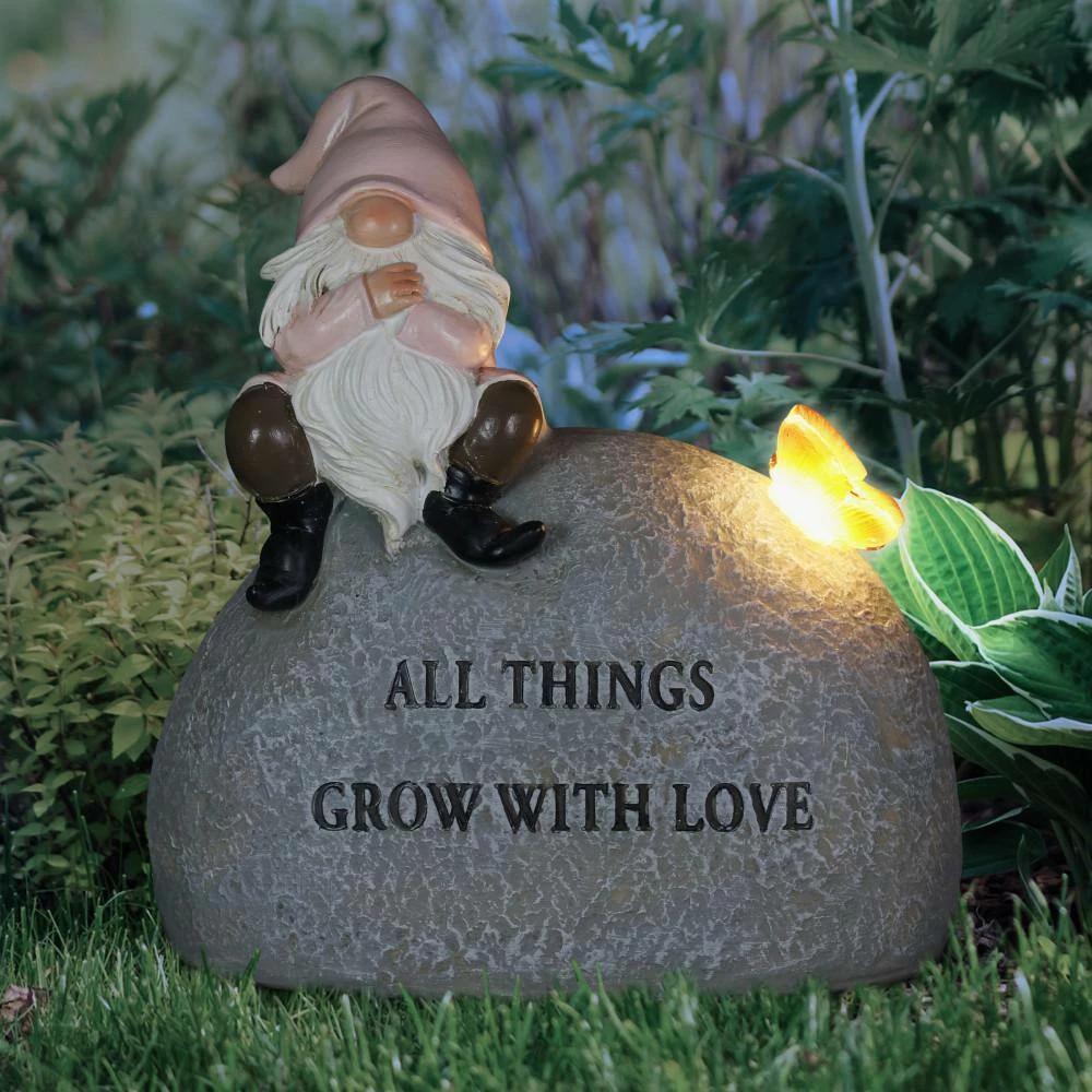 Exhart Solar Hand Painted Inspirational Garden Stone with LED Butterfly, 3 in. x 5.5 in. Gnome Garden Statue 13 Exhart Solar Hand Painted Inspirational Garden Stone with LED Butterfly, 3 in. x 5.5 in. Gnome Garden Statue - Image 11