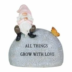 Exhart Solar Hand Painted Inspirational Garden Stone with LED Butterfly, 3 in. x 5.5 in. Gnome Garden Statue