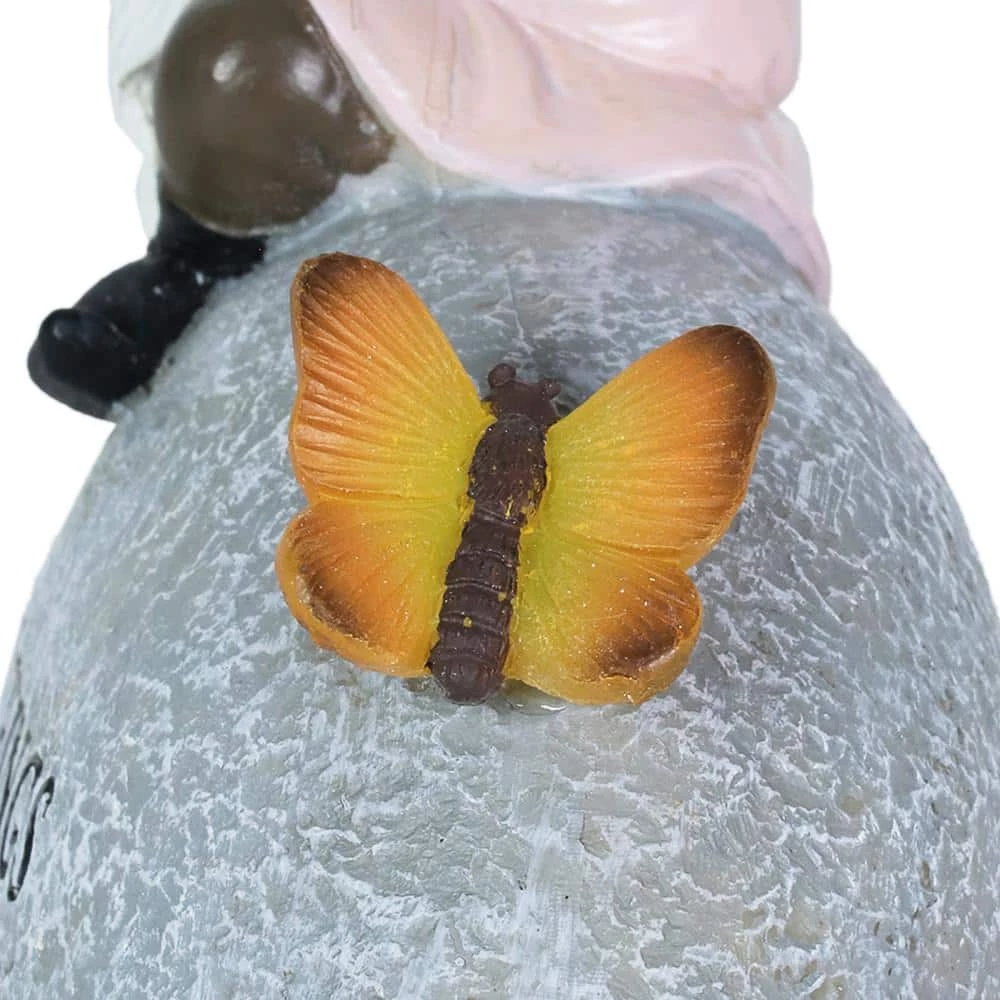 Exhart Solar Hand Painted Inspirational Garden Stone with LED Butterfly, 3 in. x 5.5 in. Gnome Garden Statue 6 Exhart Solar Hand Painted Inspirational Garden Stone with LED Butterfly, 3 in. x 5.5 in. Gnome Garden Statue - Image 4