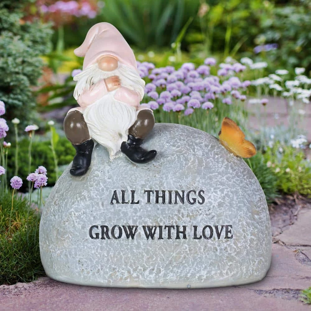 Exhart Solar Hand Painted Inspirational Garden Stone with LED Butterfly, 3 in. x 5.5 in. Gnome Garden Statue 7 Exhart Solar Hand Painted Inspirational Garden Stone with LED Butterfly, 3 in. x 5.5 in. Gnome Garden Statue - Image 5