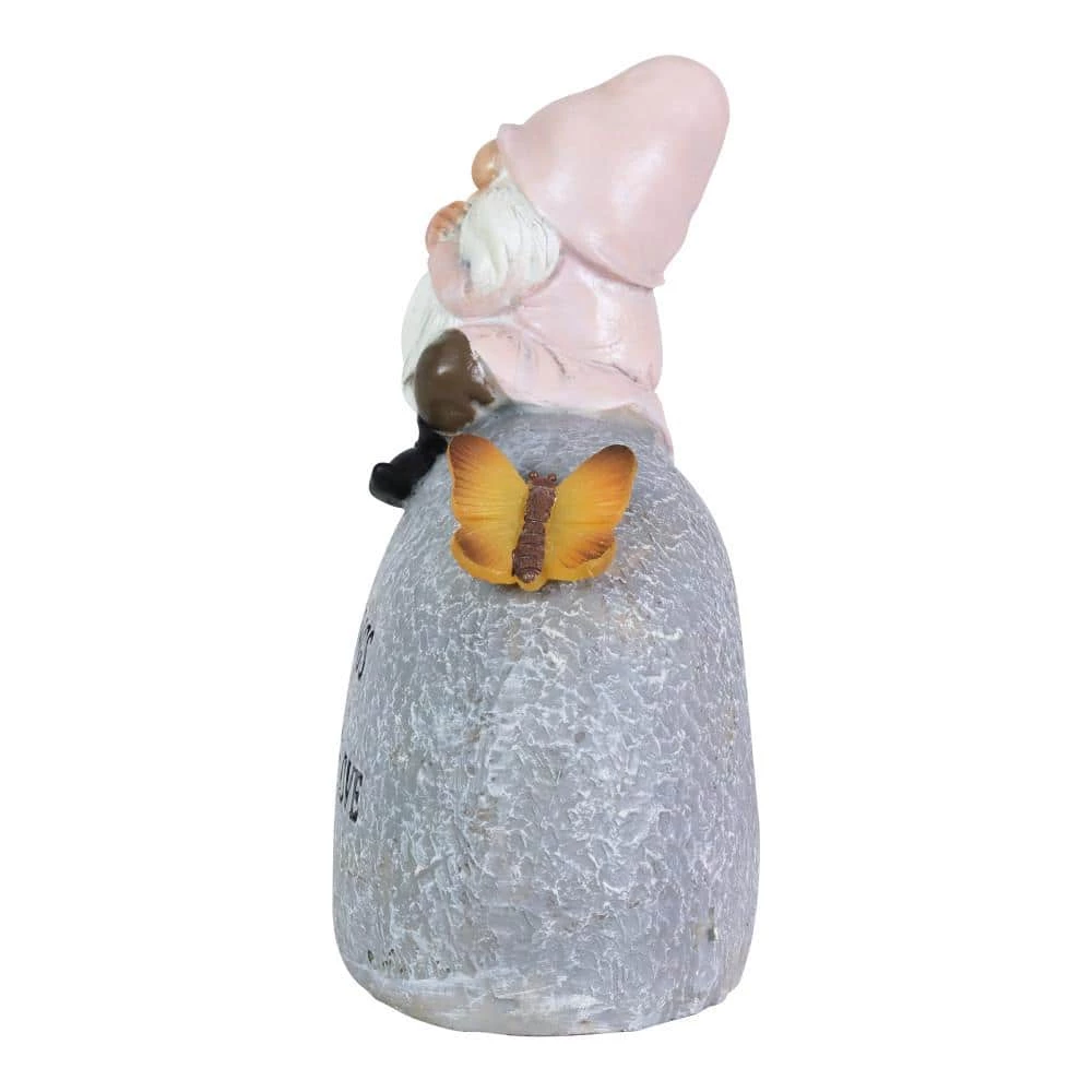 Exhart Solar Hand Painted Inspirational Garden Stone with LED Butterfly, 3 in. x 5.5 in. Gnome Garden Statue 4 Exhart Solar Hand Painted Inspirational Garden Stone with LED Butterfly, 3 in. x 5.5 in. Gnome Garden Statue - Image 2