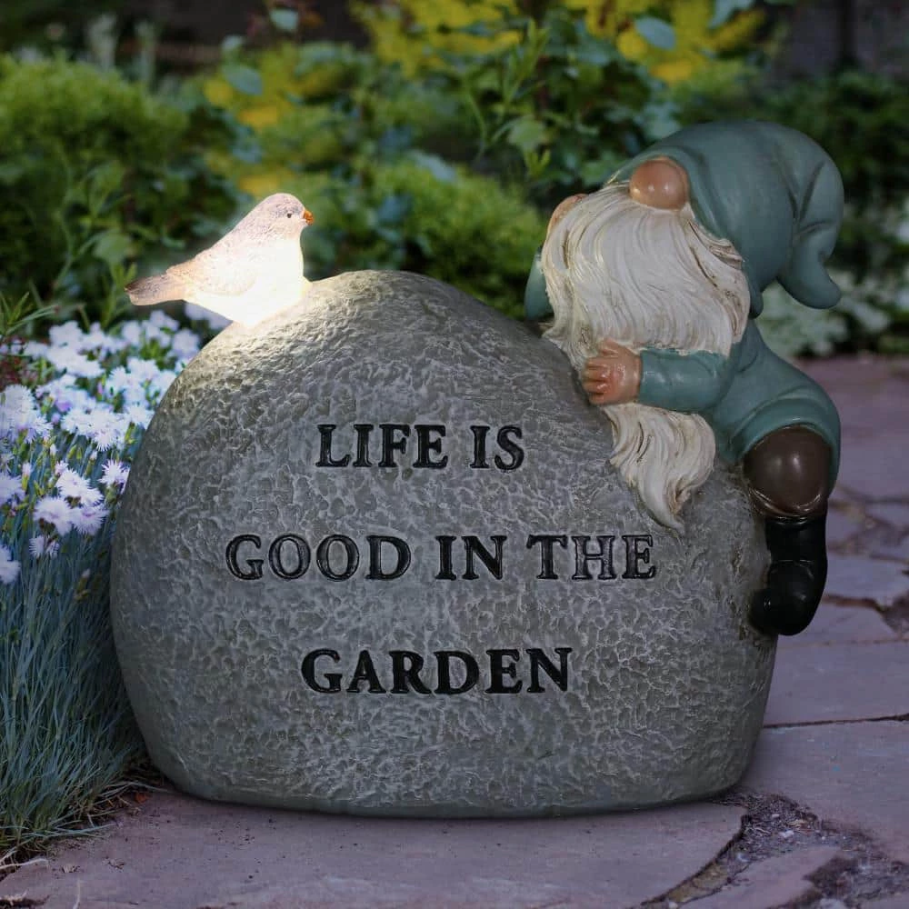 Exhart Solar Hand Painted Inspirational Garden Stone with LED Bird, 3 in. x 5 in. Gnome Garden Statue 12 Exhart Solar Hand Painted Inspirational Garden Stone with LED Bird, 3 in. x 5 in. Gnome Garden Statue - Image 10