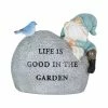 Exhart Solar Hand Painted Inspirational Garden Stone with LED Bird, 3 in. x 5 in. Gnome Garden Statue