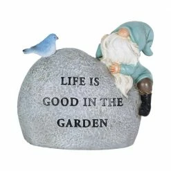 Exhart Solar Hand Painted Inspirational Garden Stone with LED Bird, 3 in. x 5 in. Gnome Garden Statue