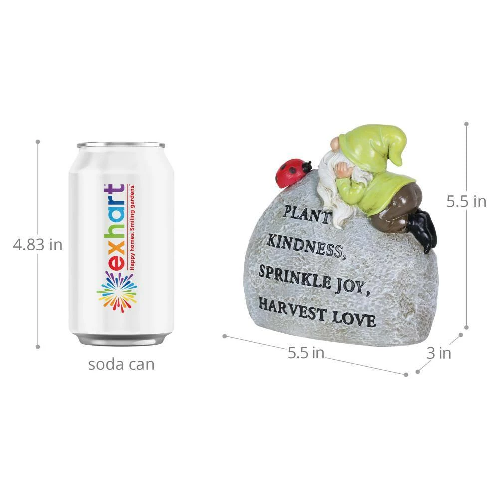Exhart Solar Hand Painted Gnome Inspirational Garden Stone Statue with LED Lady Bug, 3 in. x 5 in. Gnome Garden Statue 8 Exhart Solar Hand Painted Gnome Inspirational Garden Stone Statue with LED Lady Bug, 3 in. x 5 in. Gnome Garden Statue - Image 6