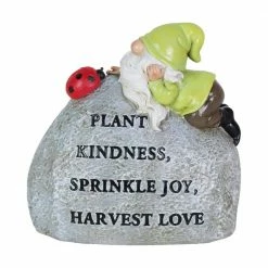 Exhart Solar Hand Painted Gnome Inspirational Garden Stone Statue with LED Lady Bug, 3 in. x 5 in. Gnome Garden Statue