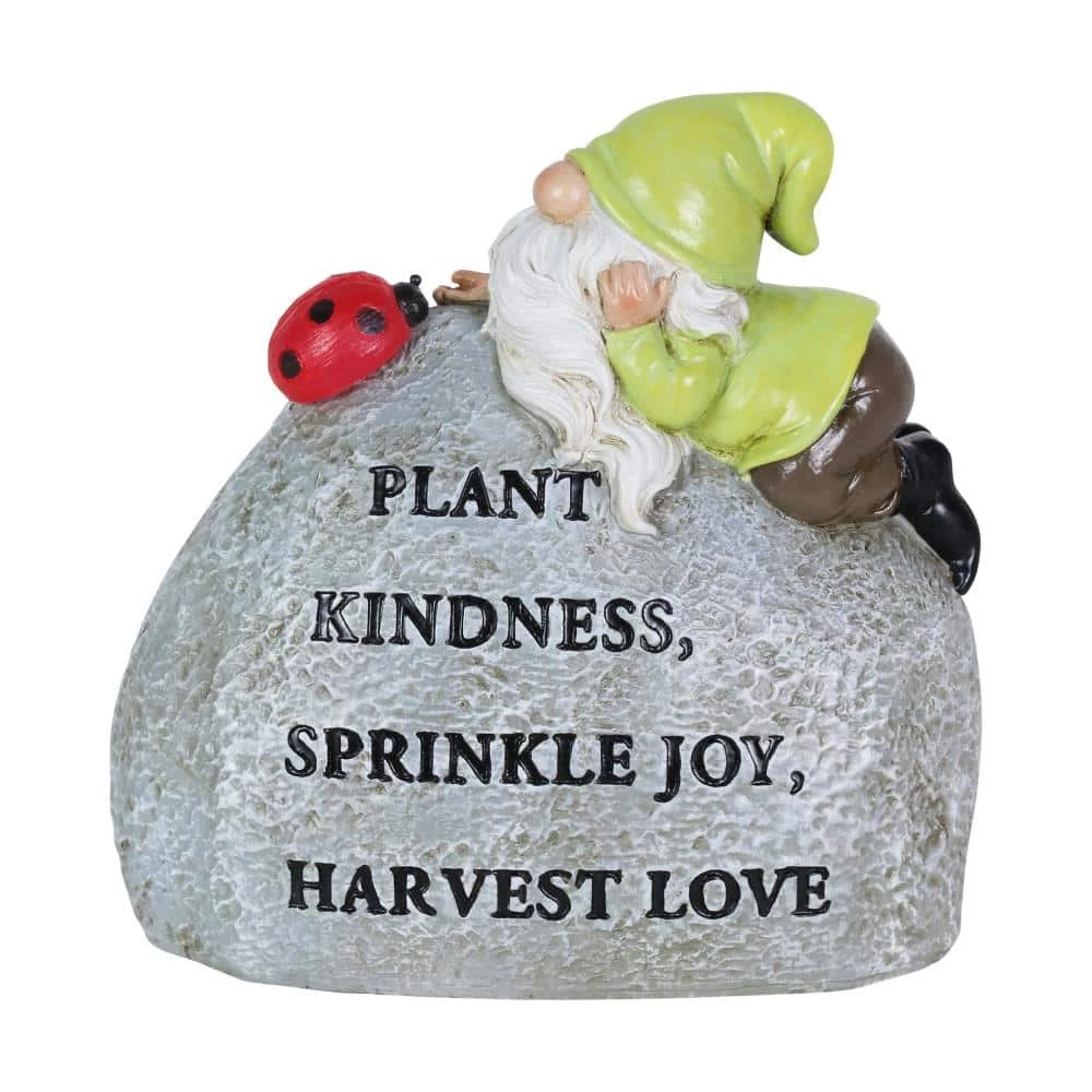 Exhart Solar Hand Painted Gnome Inspirational Garden Stone Statue with LED Lady Bug, 3 in. x 5 in. Gnome Garden Statue 3 Exhart Solar Hand Painted Gnome Inspirational Garden Stone Statue with LED Lady Bug, 3 in. x 5 in. Gnome Garden Statue