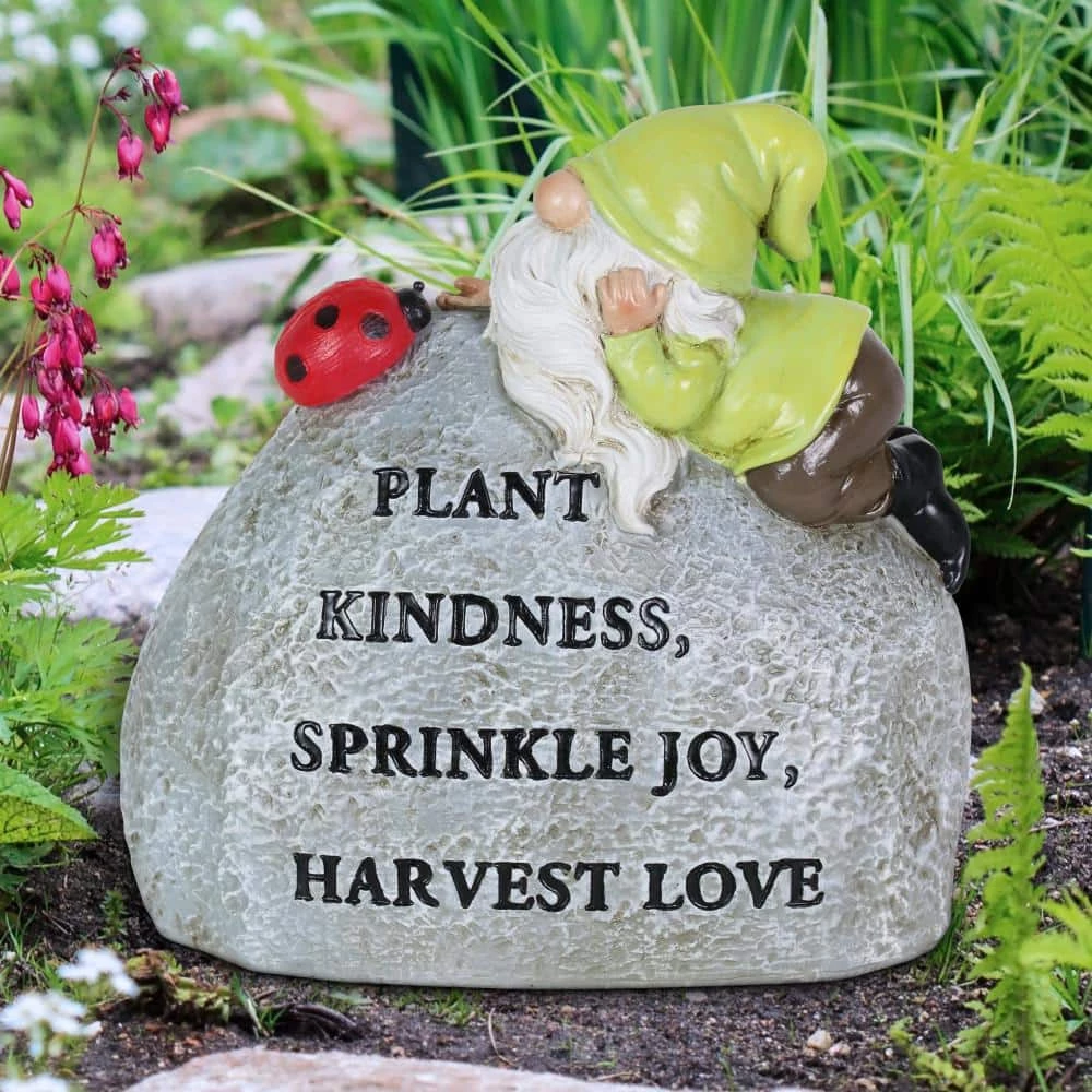 Exhart Solar Hand Painted Gnome Inspirational Garden Stone Statue with LED Lady Bug, 3 in. x 5 in. Gnome Garden Statue 6 Exhart Solar Hand Painted Gnome Inspirational Garden Stone Statue with LED Lady Bug, 3 in. x 5 in. Gnome Garden Statue - Image 4