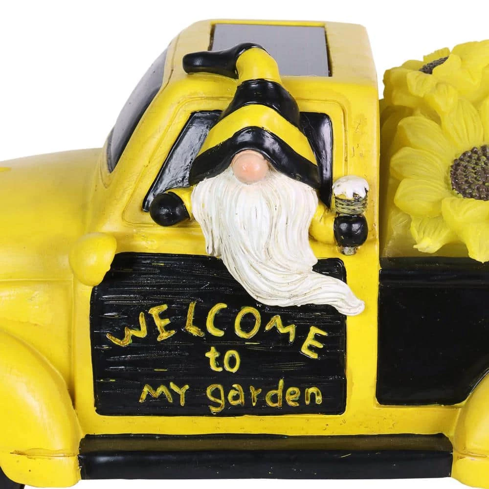 Exhart Solar Hand Painted Beekeeper in a Yellow Sunflower Truck, 11 in. x 5 in. Gnome Garden Statue 6 Exhart Solar Hand Painted Beekeeper in a Yellow Sunflower Truck, 11 in. x 5 in. Gnome Garden Statue - Image 4