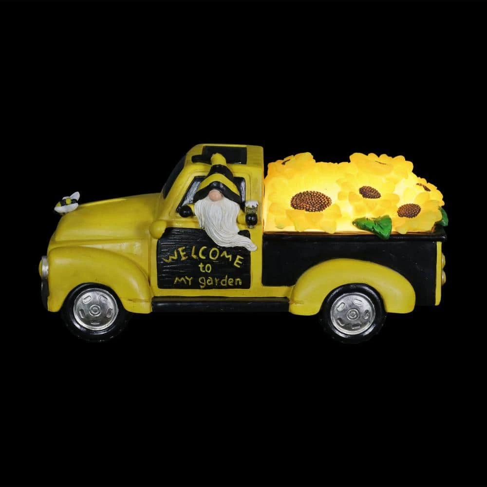 Exhart Solar Hand Painted Beekeeper in a Yellow Sunflower Truck, 11 in. x 5 in. Gnome Garden Statue 4 Exhart Solar Hand Painted Beekeeper in a Yellow Sunflower Truck, 11 in. x 5 in. Gnome Garden Statue - Image 2