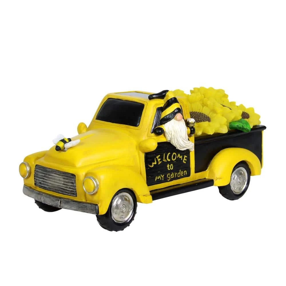 Exhart Solar Hand Painted Beekeeper in a Yellow Sunflower Truck, 11 in. x 5 in. Gnome Garden Statue 9 Exhart Solar Hand Painted Beekeeper in a Yellow Sunflower Truck, 11 in. x 5 in. Gnome Garden Statue - Image 7