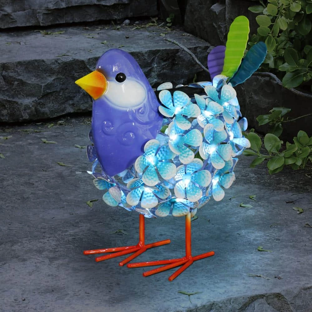 Exhart Solar Blue Metal Song Bird with 38 LEDs in a Flower Body, 6 in. x 7.5 in. Garden Statue 6 Exhart Solar Blue Metal Song Bird with 38 LEDs in a Flower Body, 6 in. x 7.5 in. Garden Statue - Image 4