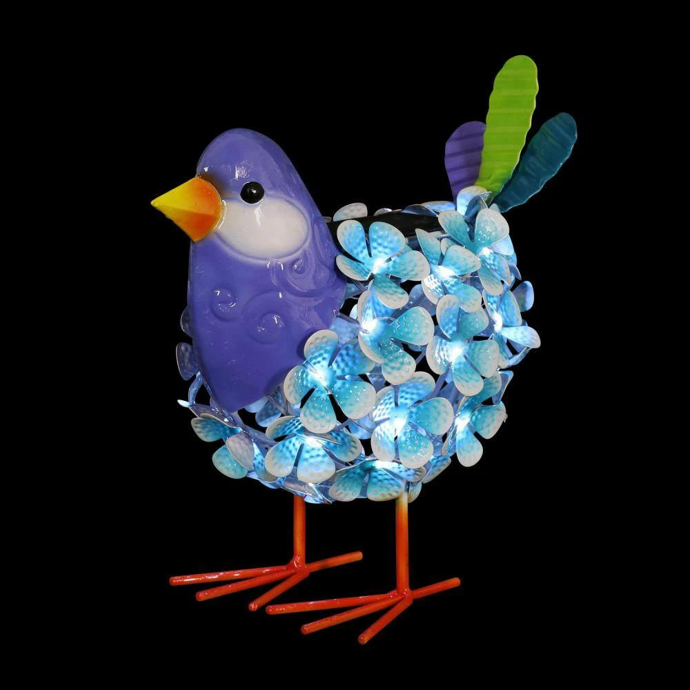 Exhart Solar Blue Metal Song Bird with 38 LEDs in a Flower Body, 6 in. x 7.5 in. Garden Statue 5 Exhart Solar Blue Metal Song Bird with 38 LEDs in a Flower Body, 6 in. x 7.5 in. Garden Statue - Image 3