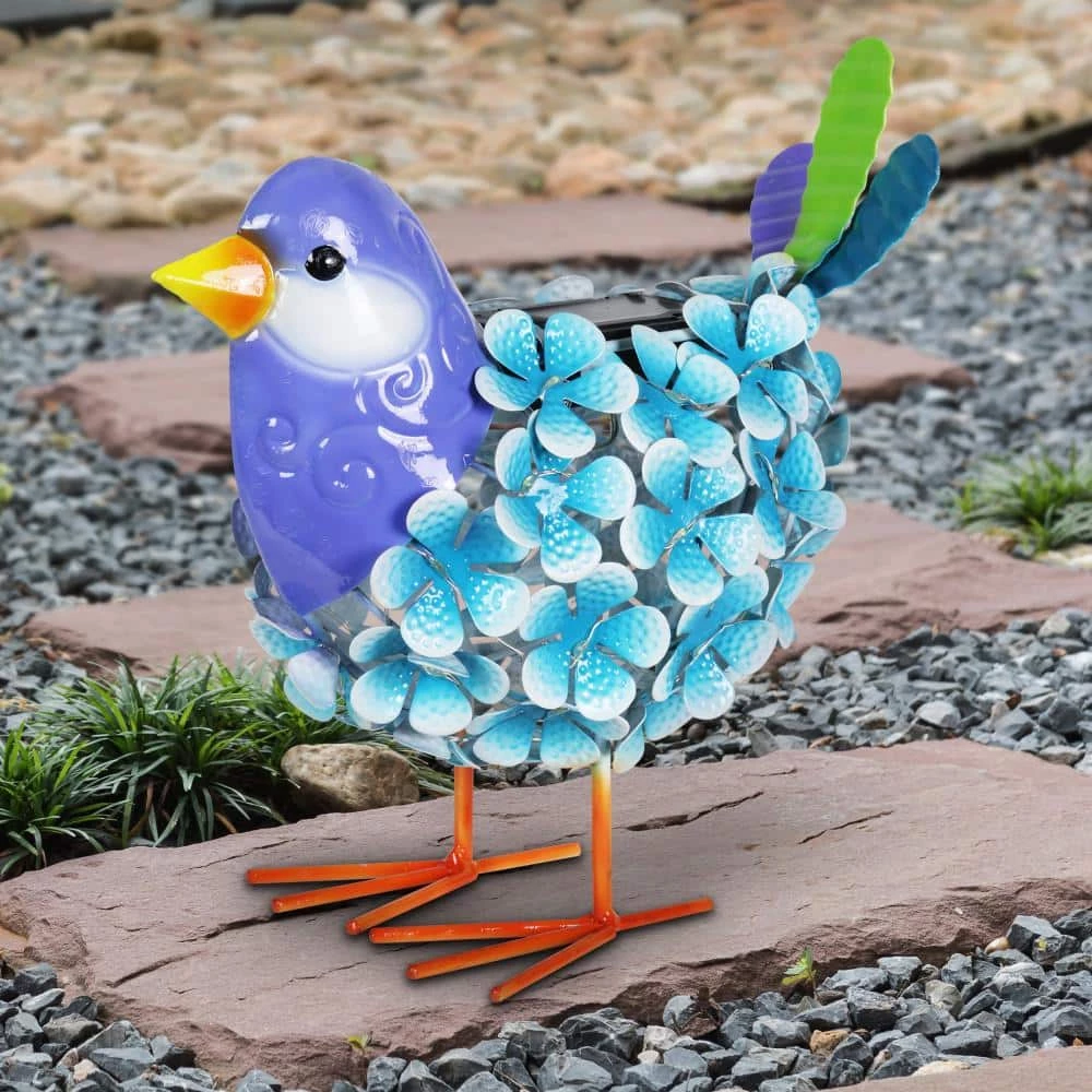 Exhart Solar Blue Metal Song Bird with 38 LEDs in a Flower Body, 6 in. x 7.5 in. Garden Statue 4 Exhart Solar Blue Metal Song Bird with 38 LEDs in a Flower Body, 6 in. x 7.5 in. Garden Statue - Image 2