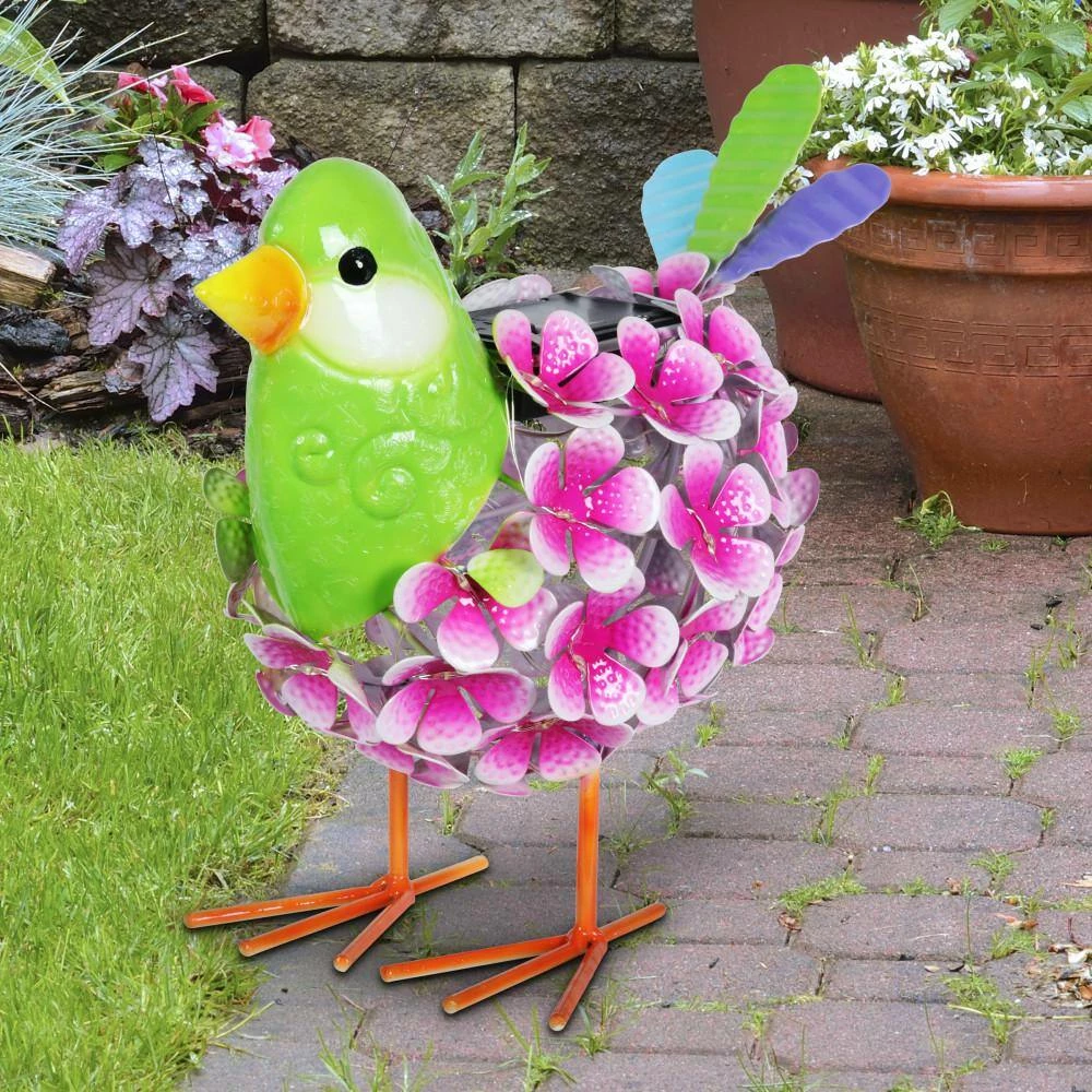 Exhart Solar Pink Metal Song Bird with 38 LEDs in a Flower Body, 6 in. x 7.5 in. Garden Statue 4 Exhart Solar Pink Metal Song Bird with 38 LEDs in a Flower Body, 6 in. x 7.5 in. Garden Statue - Image 2