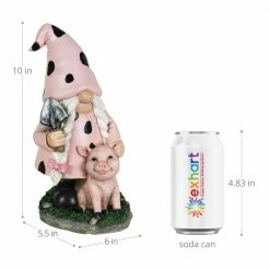 Exhart 6 in. x 10 in. Solar Lady with Pink Print and Piglet, Gnome Garden Statue -Cheap Good Directions Store exhart garden statues 73993 rs 1f 1000
