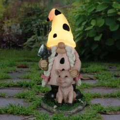 Exhart 6 in. x 10 in. Solar Lady with Pink Print and Piglet, Gnome Garden Statue -Cheap Good Directions Store exhart garden statues 73993 rs 31 1000