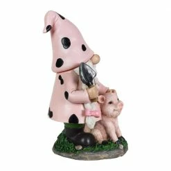 Exhart 6 in. x 10 in. Solar Lady with Pink Print and Piglet, Gnome Garden Statue -Cheap Good Directions Store exhart garden statues 73993 rs 40 1000