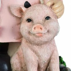 Exhart 6 in. x 10 in. Solar Lady with Pink Print and Piglet, Gnome Garden Statue -Cheap Good Directions Store exhart garden statues 73993 rs 4f 1000