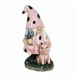 Exhart 6 in. x 10 in. Solar Lady with Pink Print and Piglet, Gnome Garden Statue -Cheap Good Directions Store exhart garden statues 73993 rs fa 1000