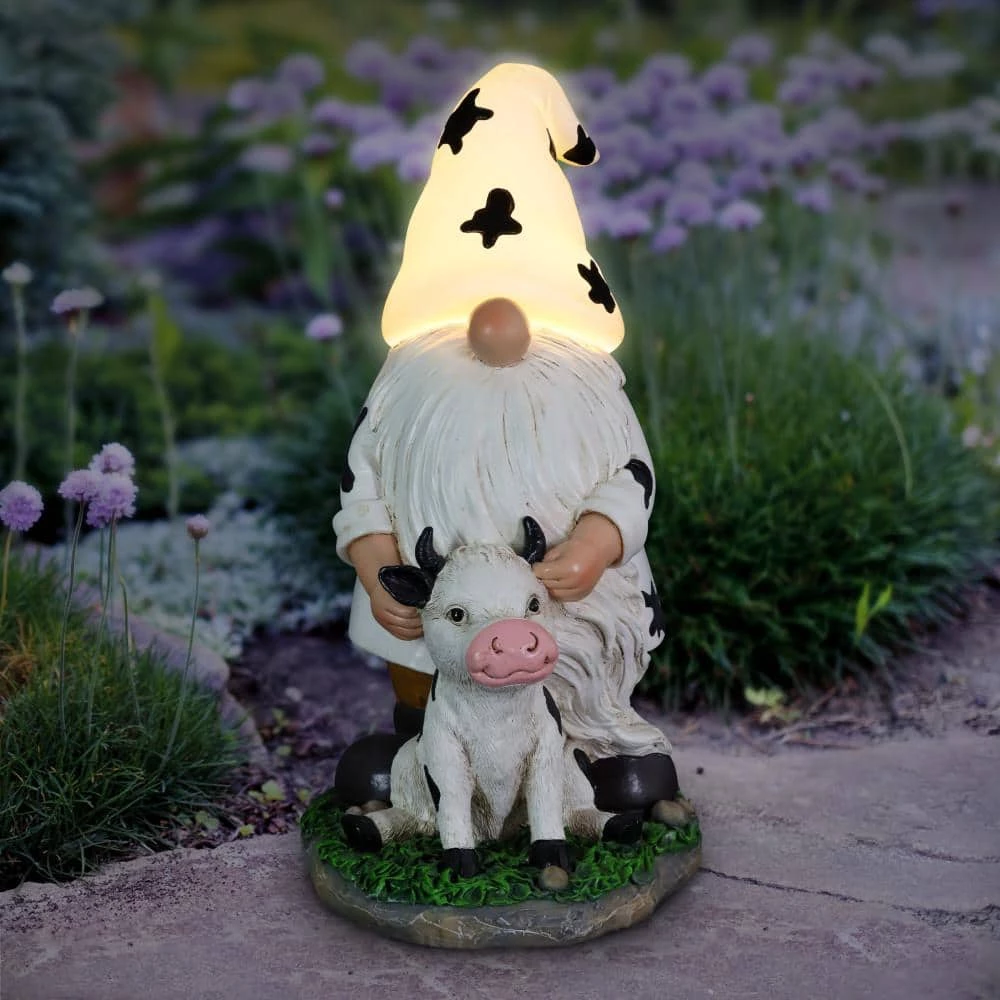 Exhart 6.5 in. x 10 in. Solar Cow Print Hat and Calf, Gnome Garden Statue 11 Exhart 6.5 in. x 10 in. Solar Cow Print Hat and Calf, Gnome Garden Statue - Image 9