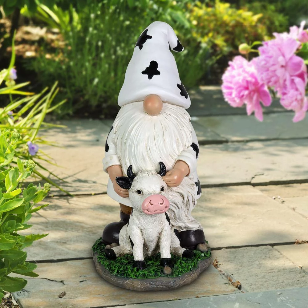 Exhart 6.5 in. x 10 in. Solar Cow Print Hat and Calf, Gnome Garden Statue 5 Exhart 6.5 in. x 10 in. Solar Cow Print Hat and Calf, Gnome Garden Statue - Image 3