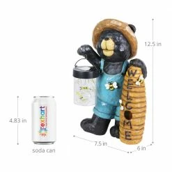 Exhart Solar Hand Painted Country Bear with Lantern Jar of LED Fireflies and Welcome Beehive, 7.5 in. x 12.5 in. Garden Statue -Cheap Good Directions Store exhart garden statues 74002 rs 1f 1000