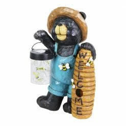 Exhart Solar Hand Painted Country Bear with Lantern Jar of LED Fireflies and Welcome Beehive, 7.5 in. x 12.5 in. Garden Statue -Cheap Good Directions Store exhart garden statues 74002 rs fa 1000